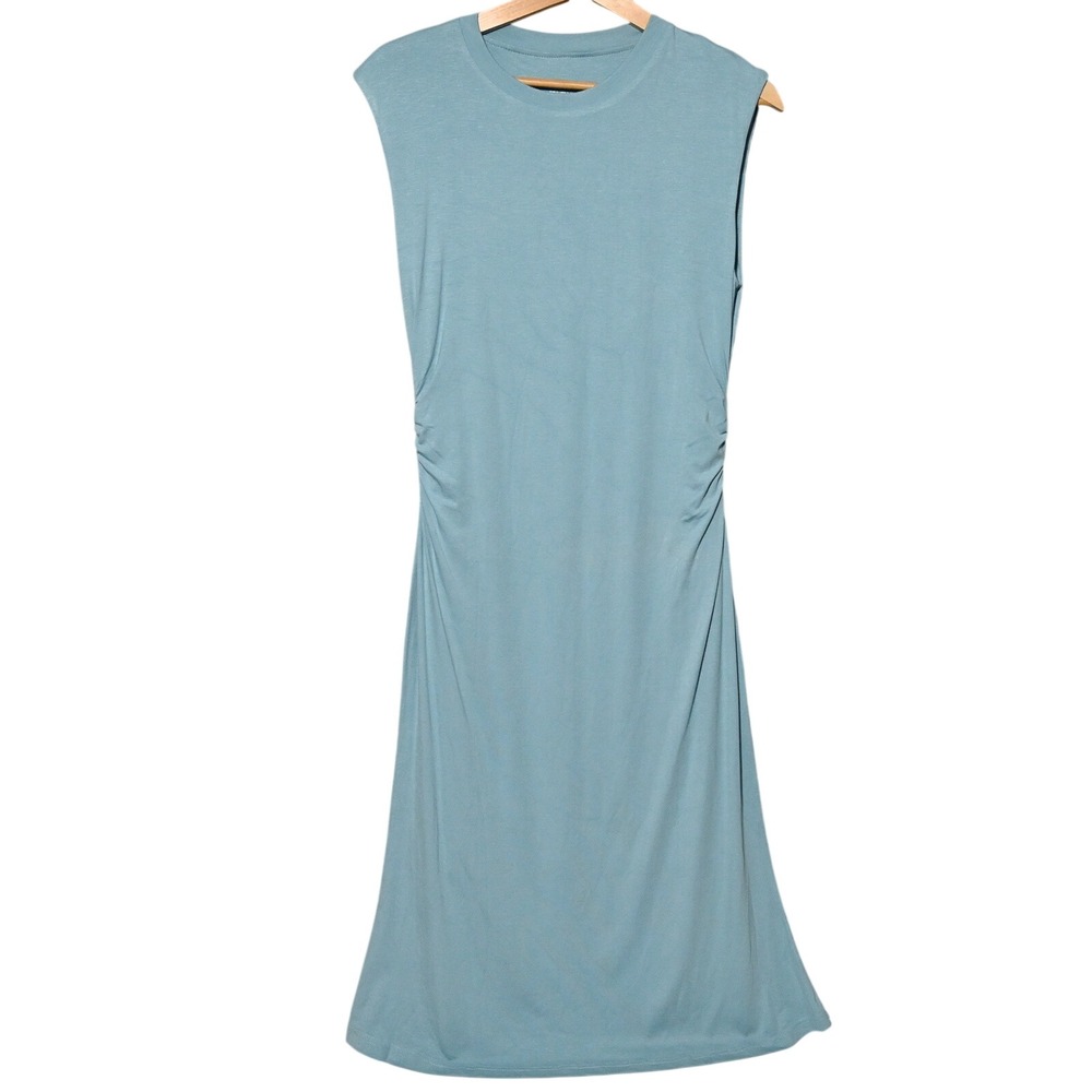 OGL Ruched Midi Dress and Wrap Top Set Womens Large Blue Eco-Mousse Viscose